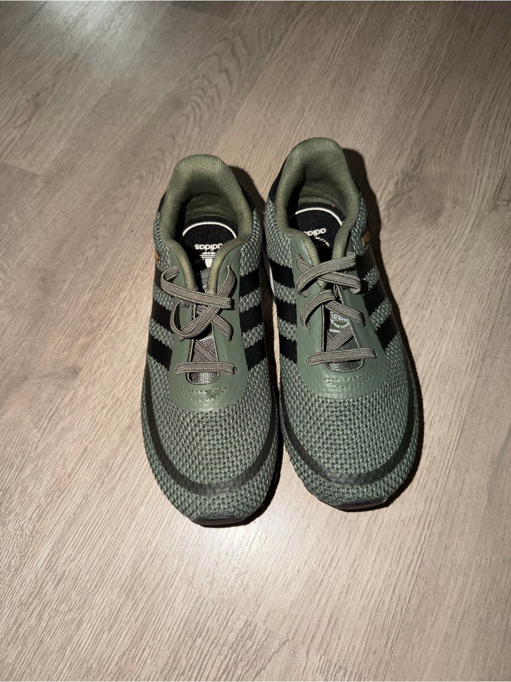 adidas Olive Green Knit Sneakers with Black Stripes